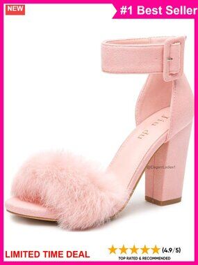 Faux Fur Block Heel Ankle Strap Open Toe Sandals